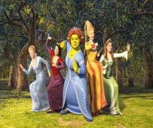 yapboz Prensesler Cinderella, Pamuk Prenses Fiona, Rapunzel ve Uyuyan Güzellik